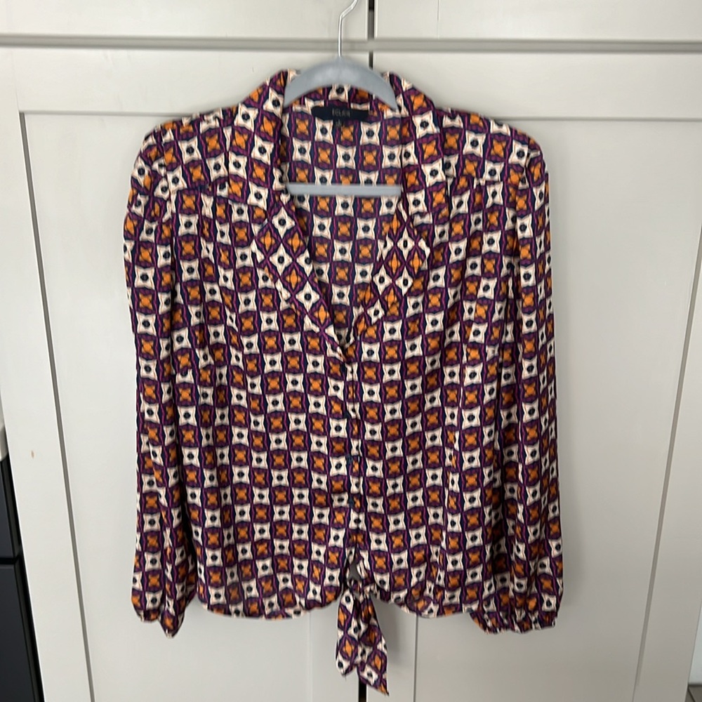 Eclair Top Blouse Long Sleeves Classy Lightweight Button up Collared Large L